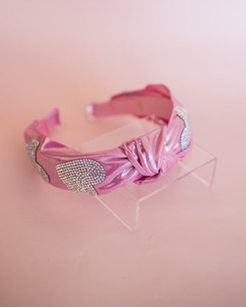 Crystal Heart Metallic Headband | Light Pink