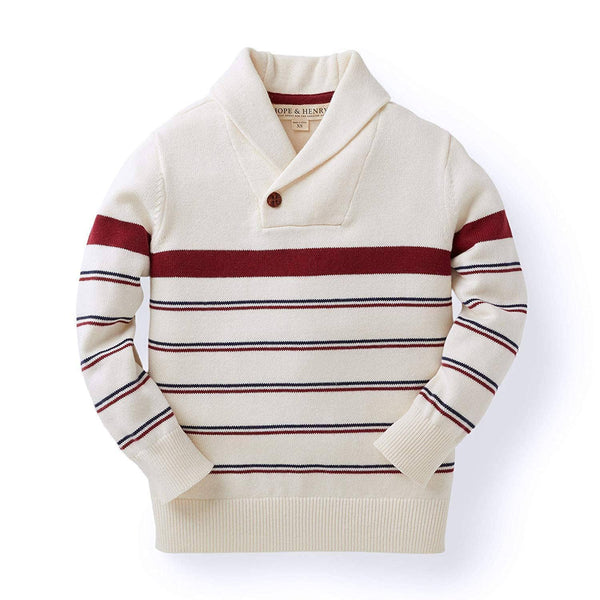 Shawl Collar Organic Sweater | Ivory Stripe