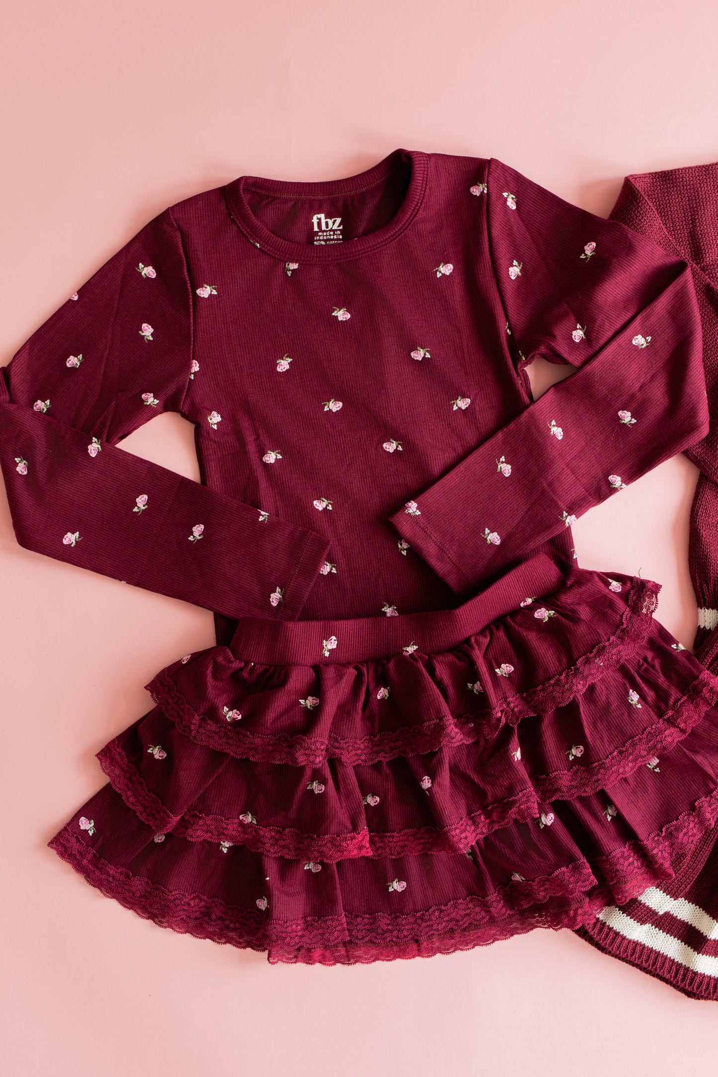 Rib Long Sleeve | Maroon Ditsy