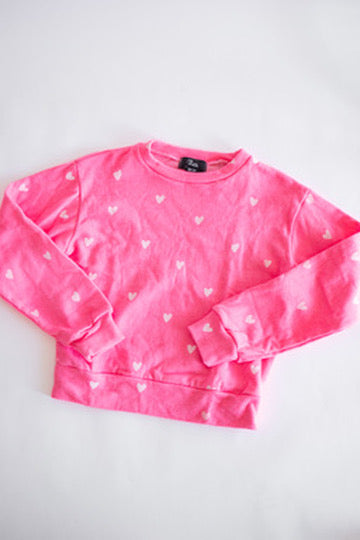 Neon Pink with White Hearts Sweatshirt