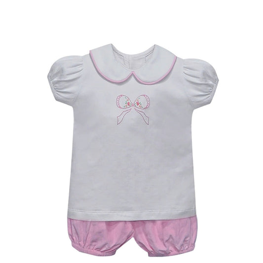 White + Pink Aubrey Bloomer Set | Pink Bow