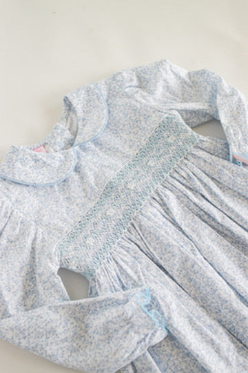 Grace Light Blue Liberty Print Dress w Long Sleeves