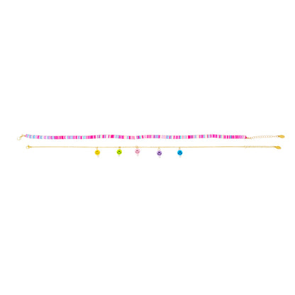 Girl's Colorful Disk Necklace & Charm Duo - Happy Faces