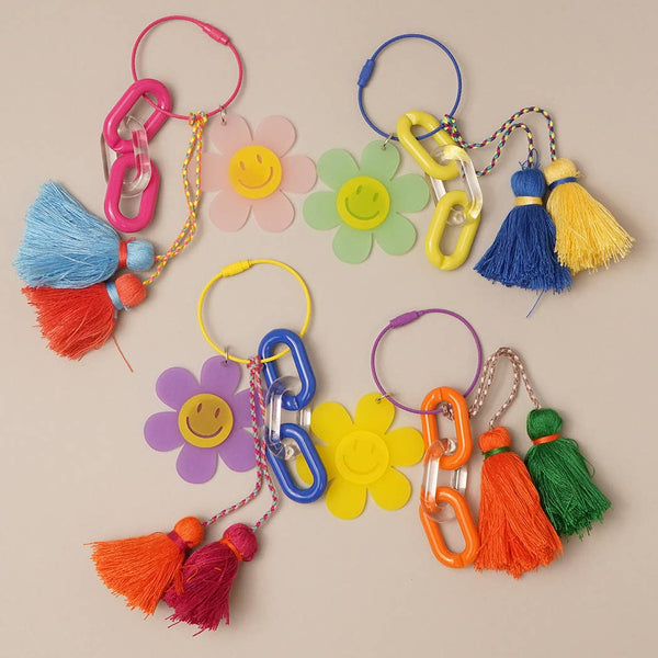 Happy Face Flower Chunky Keychain