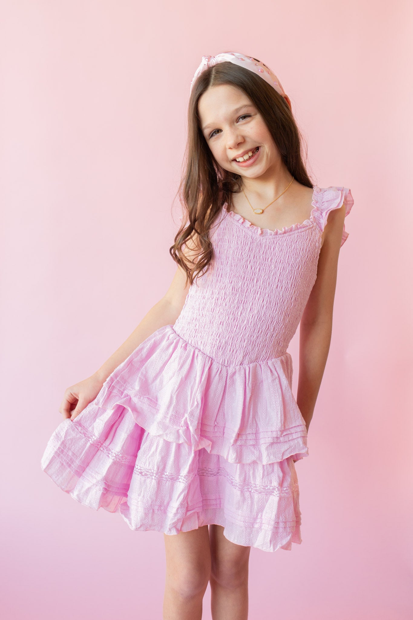 Flutter Smock Top Tiered Dress | Light Pink