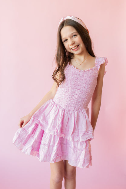 Flutter Smock Top Tiered Dress | Light Pink