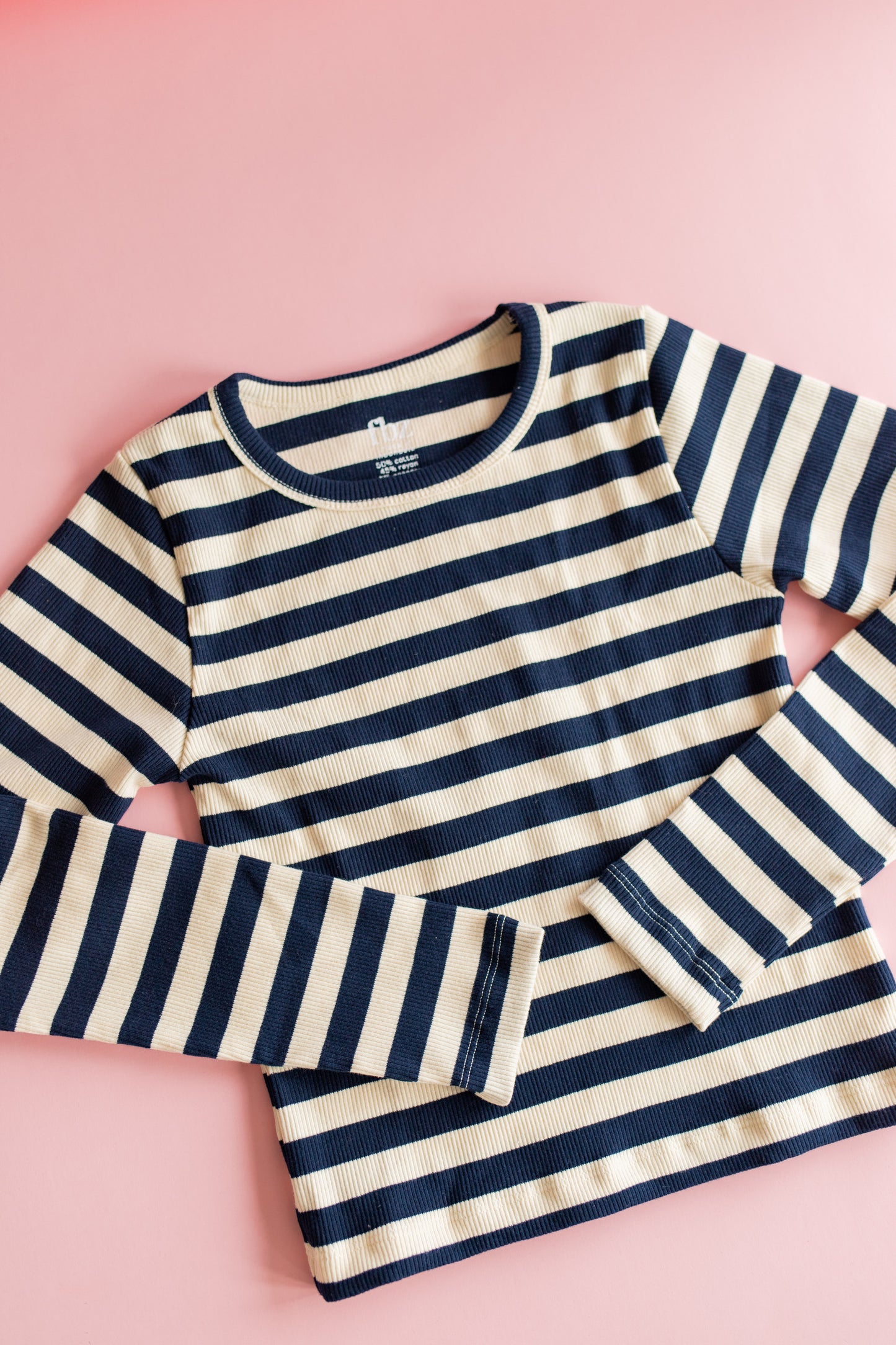 Rib Long Sleeve | Navy and Cream Stripe