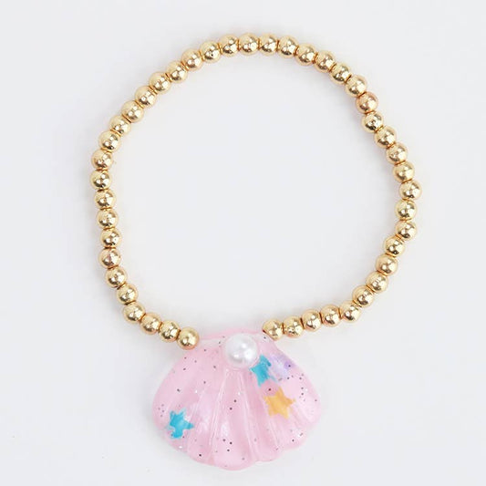 Sea Shell Gold beaded Bracelet | Pink