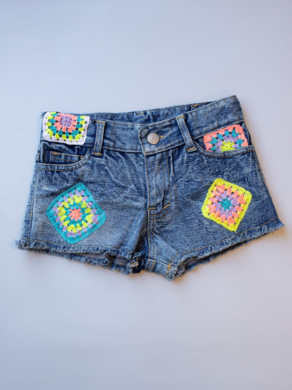 Crochet Detail Denim Shorts | Dark Wash
