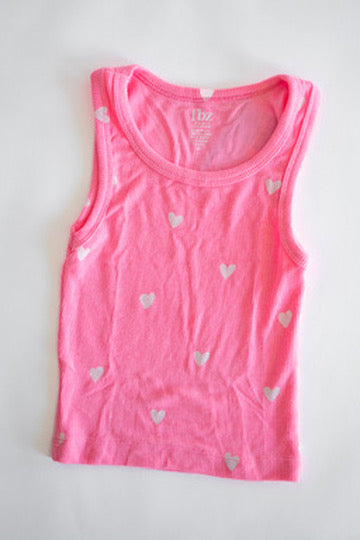 Neon Pink with White Hearts Tank