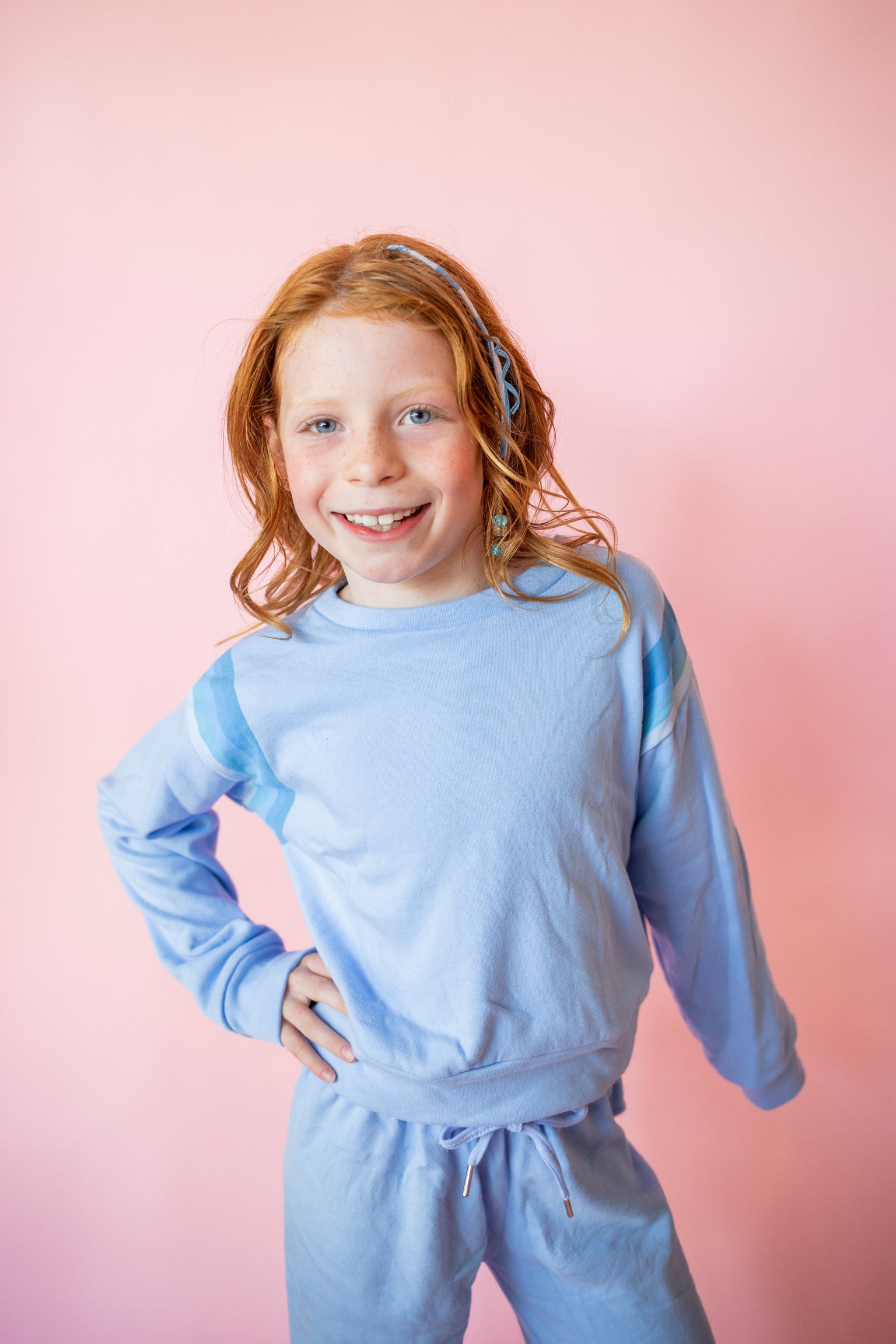 Gradient Stripe Print Crewneck Sweatshirt | Blue