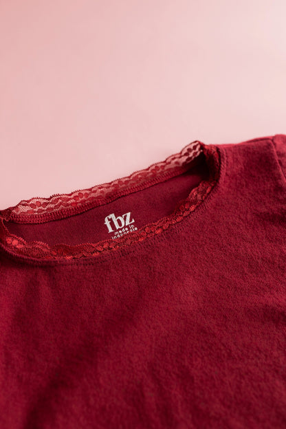 Lace Trim Long Sleeve | Maroon Hacci