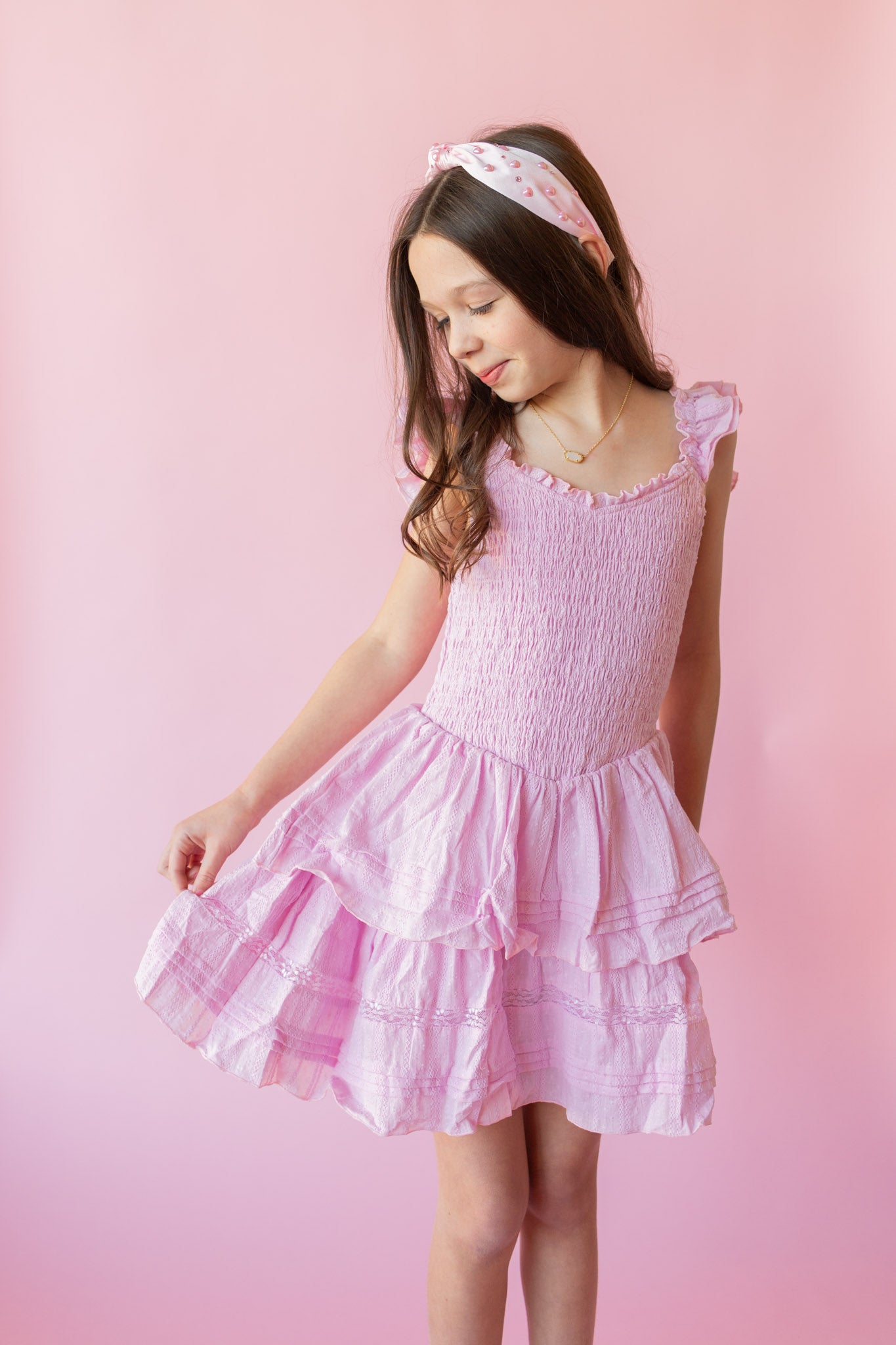 Flutter Smock Top Tiered Dress | Light Pink