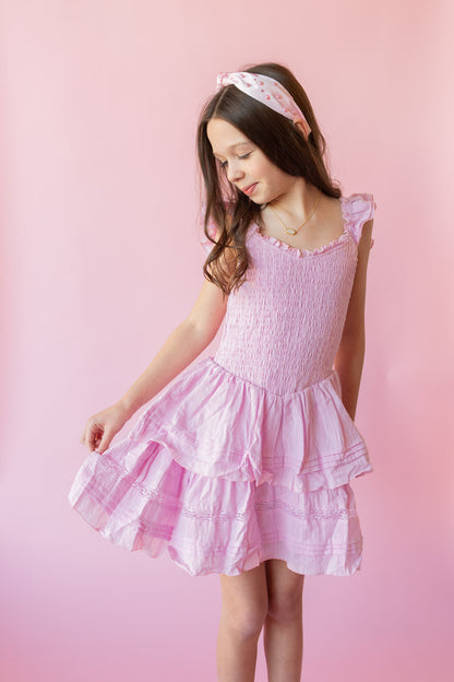 Flutter Smock Top Tiered Dress | Light Pink