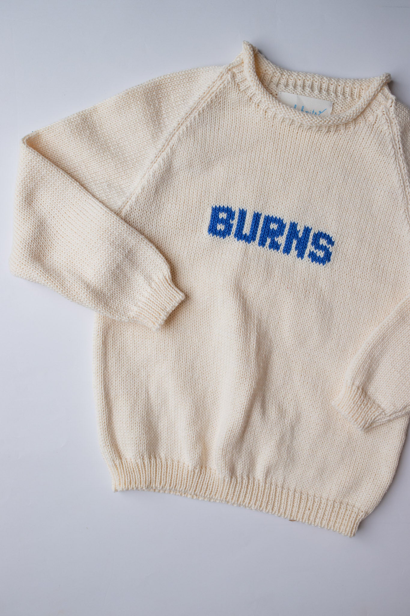 Name Sweater | Natural with Royal Blue