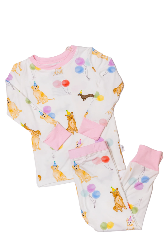 Long Sleeve Pajama Set | Dog Party | Pink