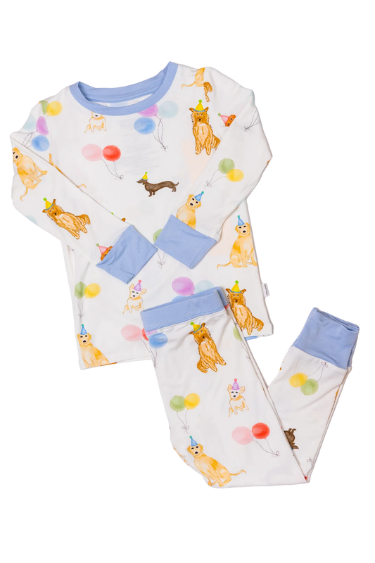 Long Sleeve Pajama Set | Dog Party | Blue