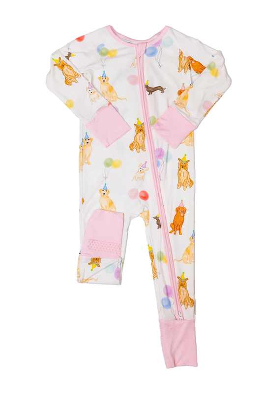 Sleep Romper | Dog Party | Pink