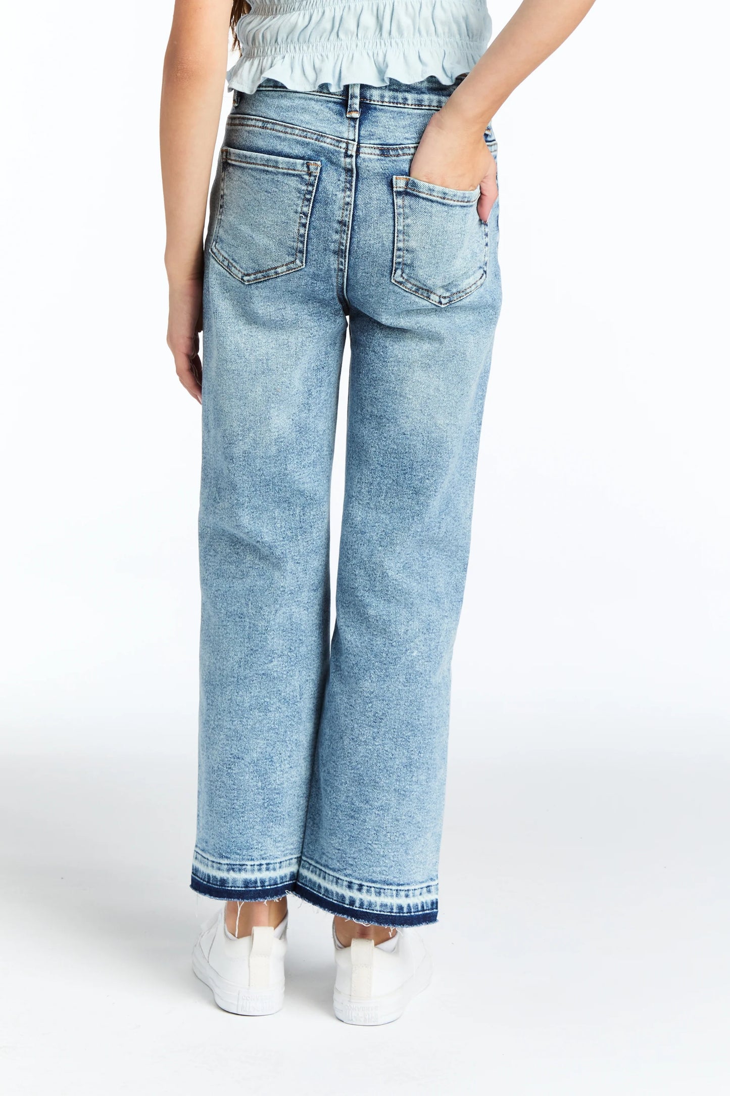 High Rise Wide Leg Straight Crop with Release Hem