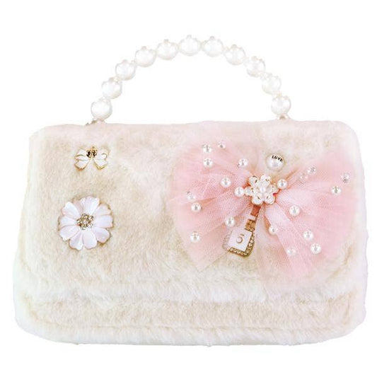 Bow & Floral Furry Purse | Blue