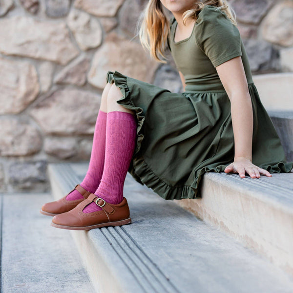 Mulberry Cable Knit Knee High Socks