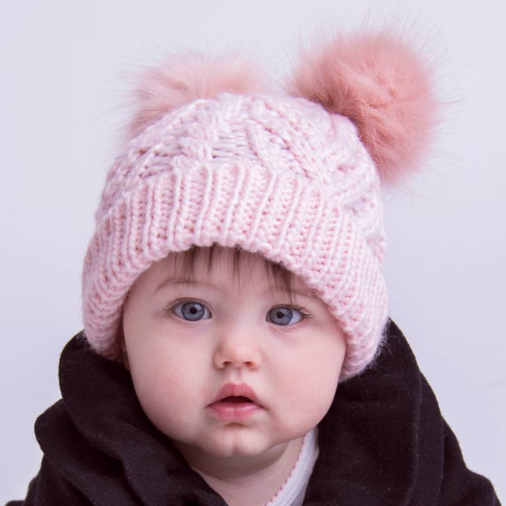 Double Pom Fluffer Beanie Hat | Blush Pink