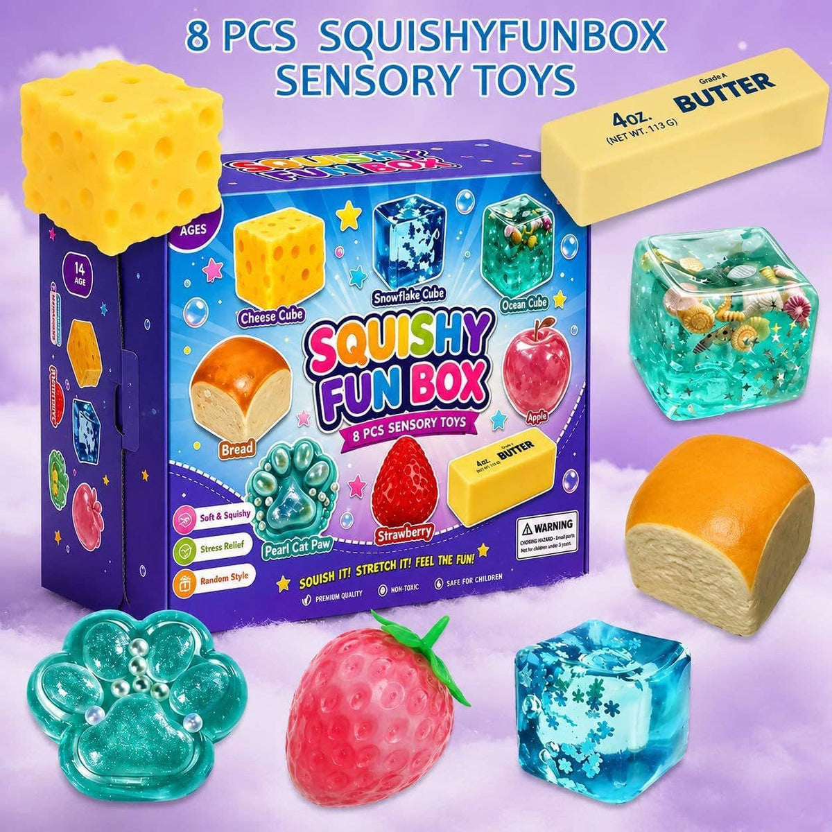 Squishy Fun Box | 8 Piece  Sensory Squishy Toy Set