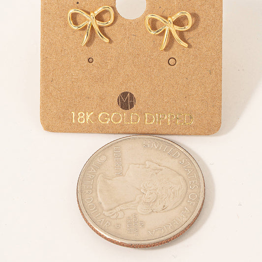 Gold Dipped Wire Ribbon Bow Stud Earrings