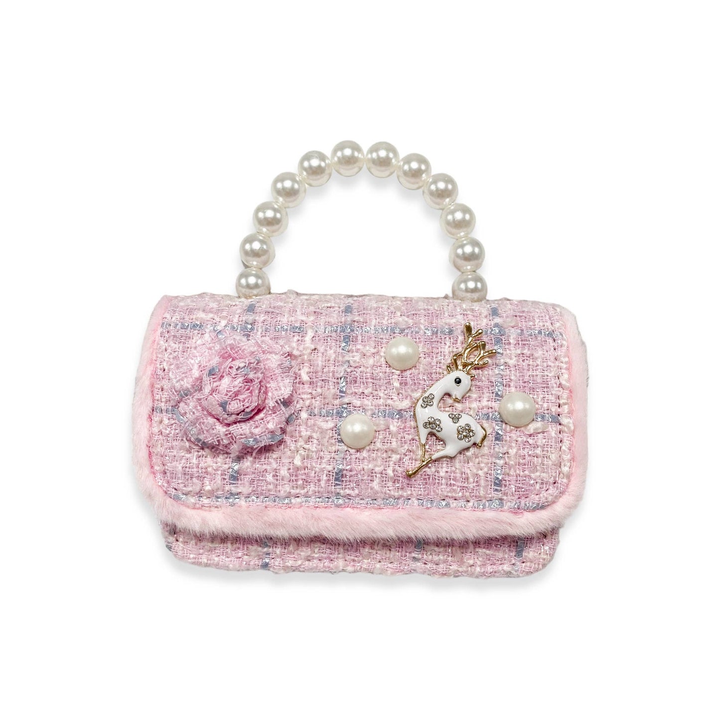 Fur Trim Tweed Purse | Pink