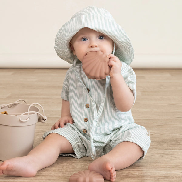 Organic Short Sleeve Bubble Romper | Green Stripes