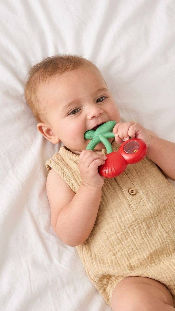 Bitzy Shake Silicone Teether w Rattle | Cherries