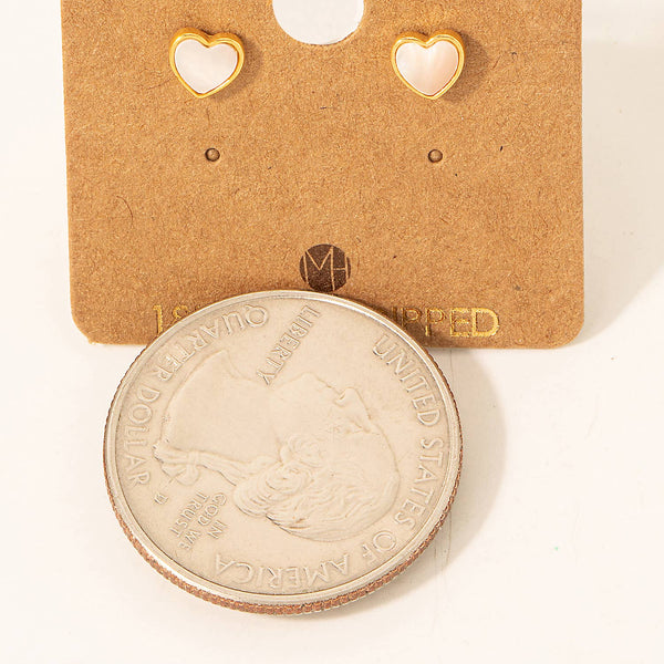 Gold Dipped Mini Heart Shell Stud Earrings