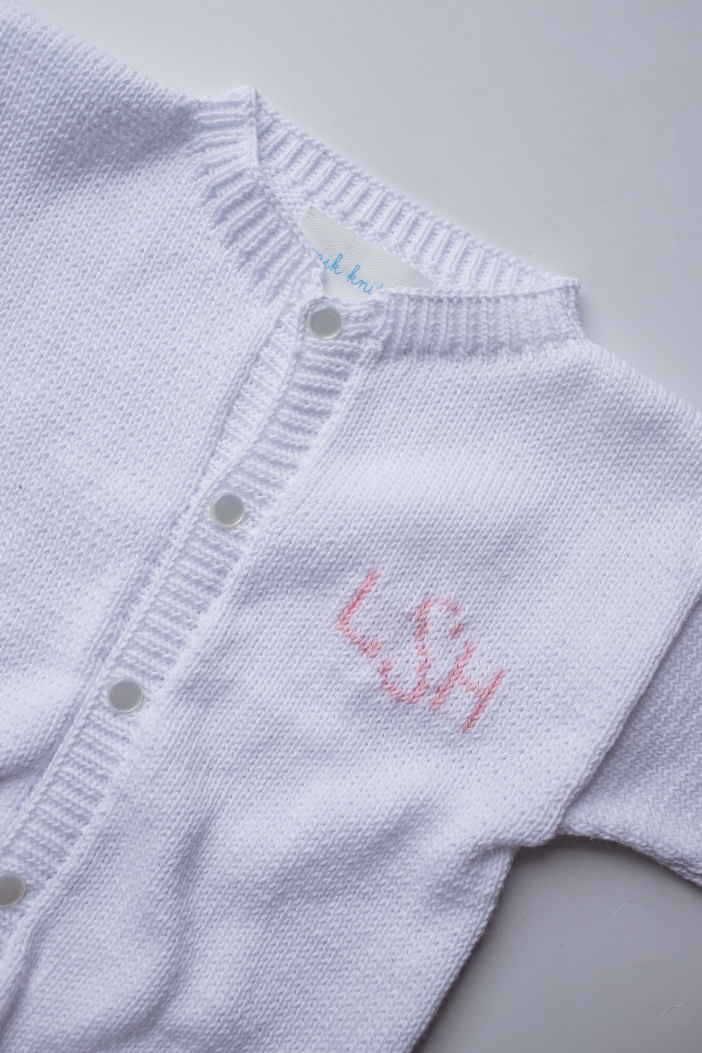 Custom Knit Monogram Cardigan | White with Light Pink