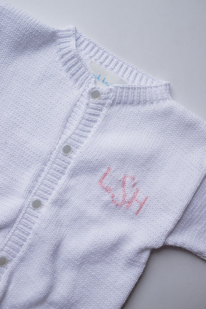 Custom Knit Monogram Cardigan | White with Light Pink
