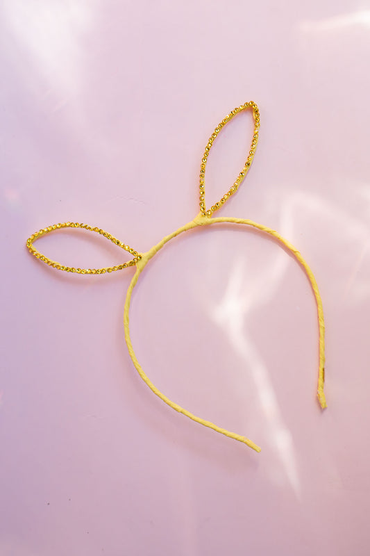 Thin Rhinestone Bunny Ear Headband | Yellow