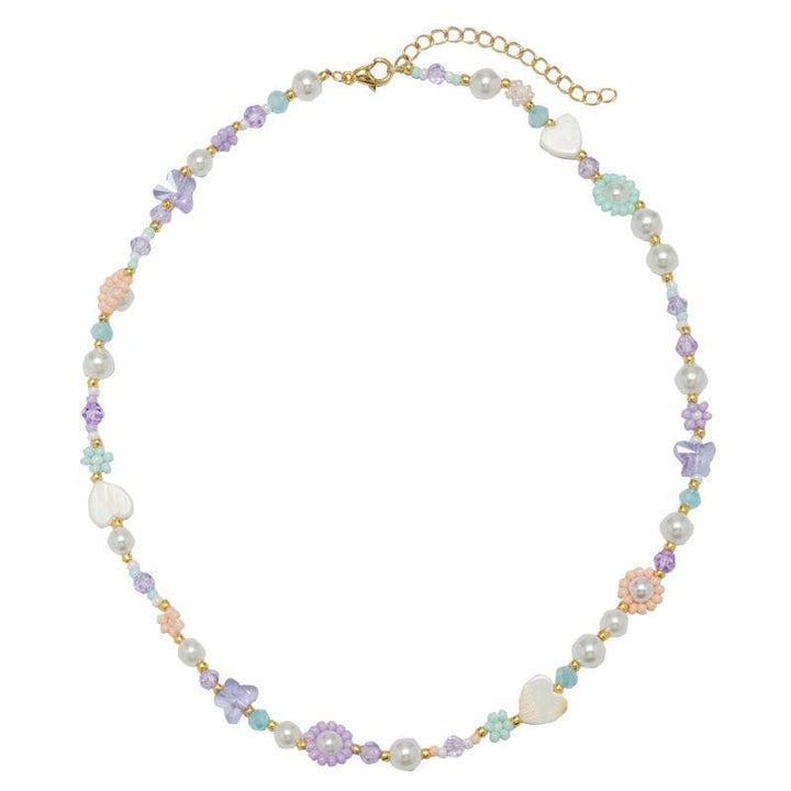 Kids Peach, Blue, Flower, Heart, Pearl Bead Necklace