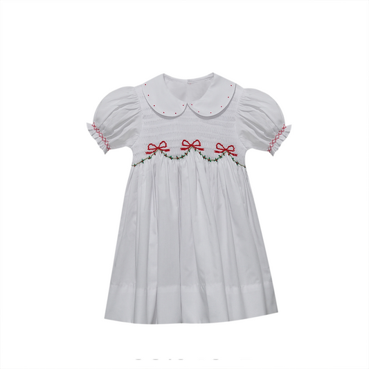 White Collared Cate Dress | Christmas Ribbons