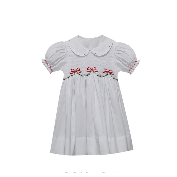 White Collared Cate Dress | Christmas Ribbons