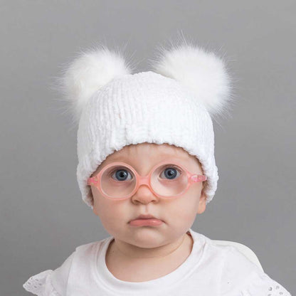 Chenille Double Pom Beanie Hat | Snowy White