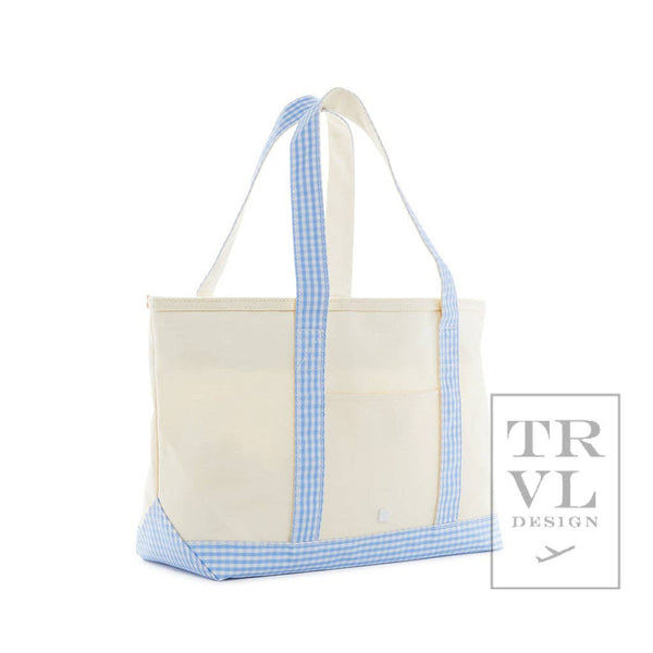 Medium Coated Canvas Tote | Gingham Sky Trim