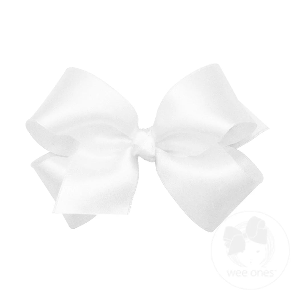 Medium French Satin Hair Bow | White