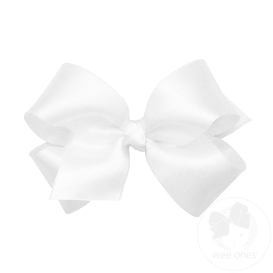 Medium French Satin Hair Bow | White