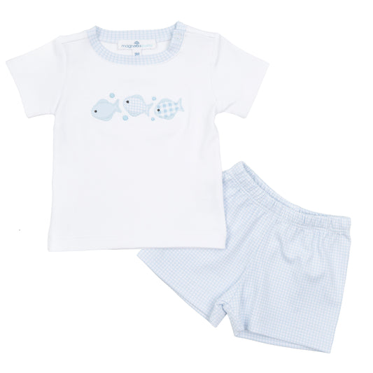 Baby Fish Applique Short Set | Light Blue