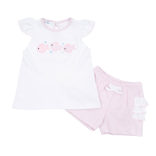 Baby Fish Flutters Applique Short Set | Pink