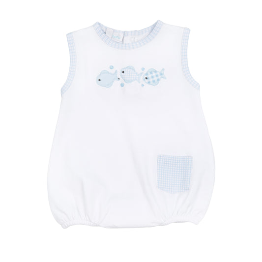 Baby Fish Applique Sleeveless Bubble | Light Blue