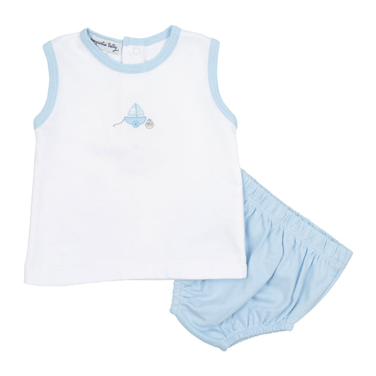 My First Sailboat Embroidered Diaper Cover Set | Light Blue