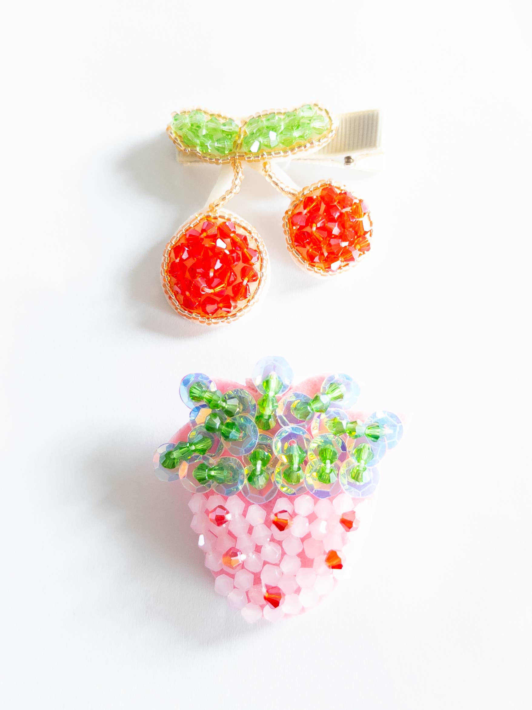 Beaded Cherry Strawberry Hair Clips