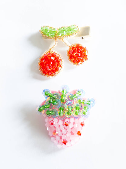 Beaded Cherry Strawberry Hair Clips