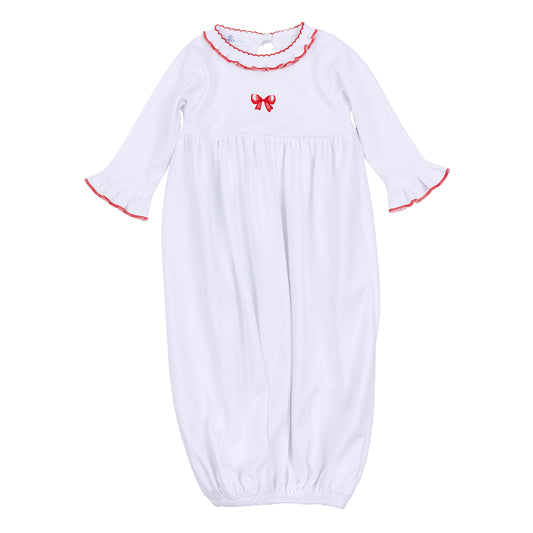 Scarlett Bows Embroidered Ruffle Gathered Gown