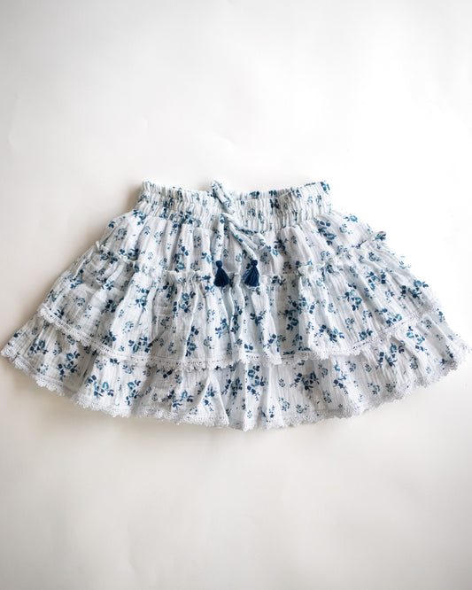 Ditsy Blue Floral Tiered Tassel Skirt